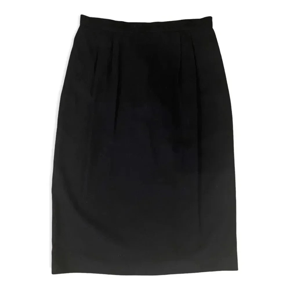 Vintage Black Wool High Waisted Pleated Pencil Skirt Size 10 - Picture 2 of 7